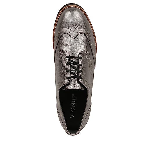 Vionic Womens Charm Alfina Comfort Lace Up Loafers- Supportive Walking Shoes for Heel Pain, Plantar Fasciitis with Orthotic Insole Arch Support Pewter Metallic Leather 6 Medium