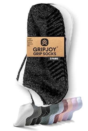 Grip Socks for Women - Pilates Socks with Grips for Women - Non Slip Socks Womens - Grippy Socks for Women - 3 Pairs