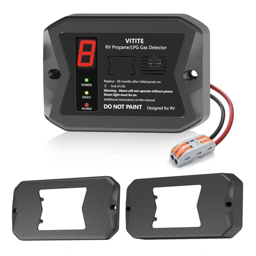 VITITE RV Propane Gas Detector, RV Propane/LPG Gas Alarm, DC 12V - Designed for Motorhome Travel. Digital Display; 85dB Alarm; (Surface & Flush Mount- Black)