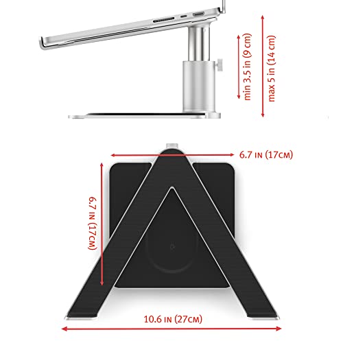 Twelve South HiRise Pro for Laptops and MacBooks | Ergonomic, Height-Adjustable Stand with MagSafe Wireless Capable Charging Base (Silver), 7 x 11 x 6 inches