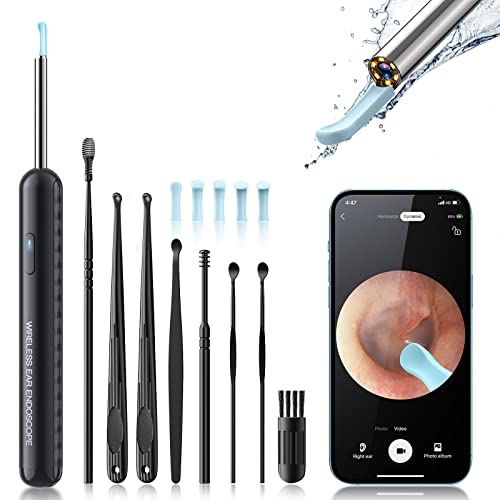Ear Wax Removal Tool, Earwax Removal Kit with 8 Pcs Ear Set, Ear Cleaning Kit with 6 Ear Pick, Ear Cleaner Otoscope with Light, Ear Camera for iPhone, iPad, Android Phones (Black)