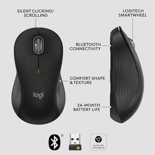 Logitech Signature M550 L Full Size Wireless Mouse - for Large Sized Hands, 2-Year Battery, Silent Clicks, Bluetooth, Multi-Device Compatibility - Black