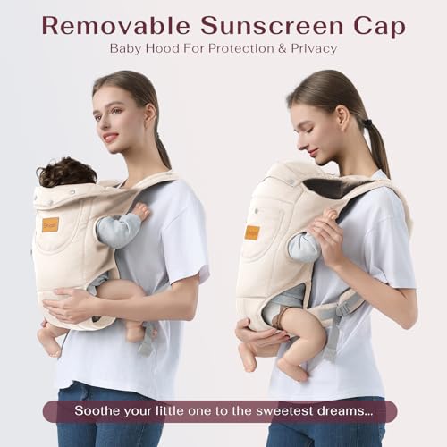 Shiaon Baby Carrier Newborn to Toddler, Cozy Baby Wrap Carrier(7-30lbs), Easily Adjustable Toddler Carrier, Lightweight Baby Holder Carrier, Beige