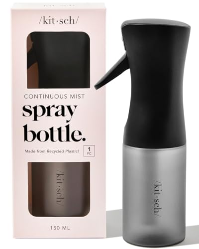Kitsch Spray Bottle for Hair - Continuous Water Mister with Ultra Fine Mist for Hairstyling, Barbers, Salons, Cleaning, Plants, Versatile Spray Bottles - Made from Recycled Plastic - Black, 5 oz
