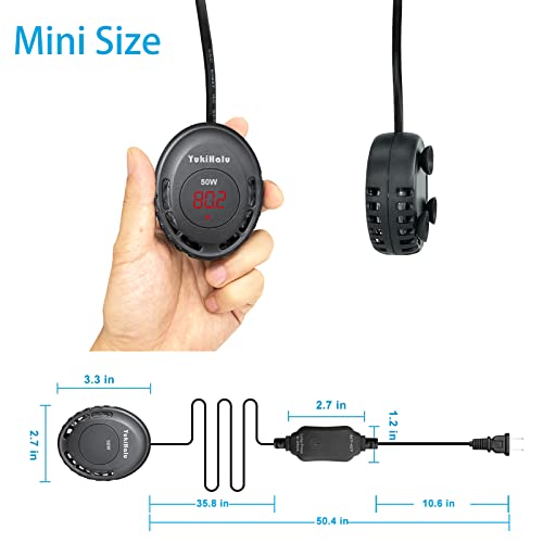 YukiHalu Compact Submersible Aquarium Heater, Mini Fish Tank Heater 50W/100W, External Temperature Controller, Used for 1-20 Gallon (50W(2-8 gallons))