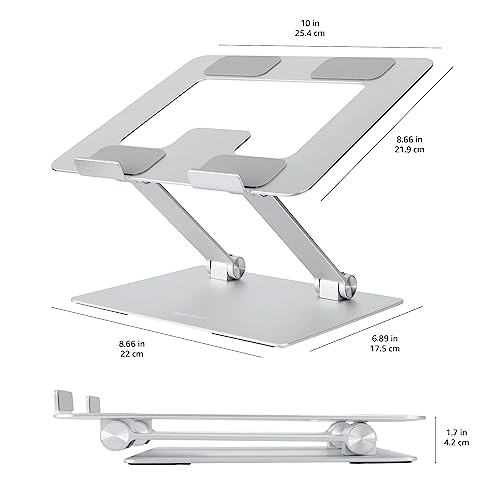 Amazon Basics - Laptop Stand for Desk, Portable and Adjustable Laptop Riser, Holds All Laptops and Notebook up to 17.3 Inch, 10 x 8.7 x 6 in, Silver