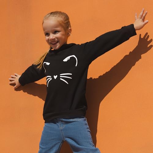 PATPAT Girl's Cute Cat Ear Hoodies Long Sleeve Causal Plain Hoodie Sweatshirt Shirt 5-6 Years Black