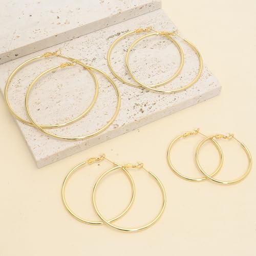 IDJEOABL Gold Hoop Earrings for Women Trendy Non Tarnish Medium Gold Hoops Thin 14K Gold Plated Hoop Earrings Lightweight 40mm