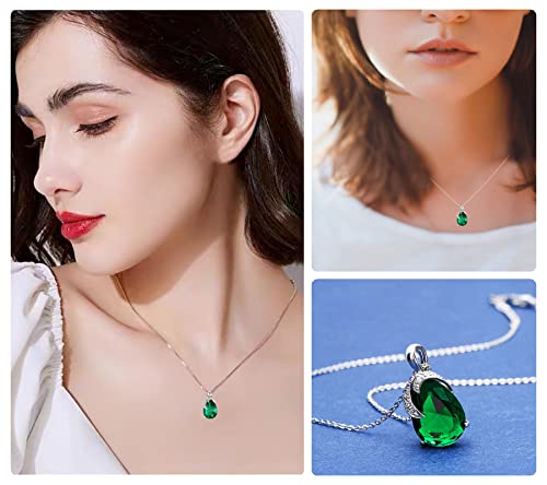 VONSSY Classic Oval Pendant Gemstone Necklace | Crystal Ruby Waterdrop Birthstone Emerald Necklace | 18K Platinum Gold Plated Chain | Jewelry Gift for Mother Wife Girlfriend