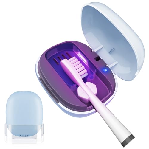 UV Toothbrush Covers Case San itizer and Holder with Light,Toothbrush Covers with Holder, Rechargeable Portable Toothbrush Cleaner Case, Toothbrush Box Fan(Blue)