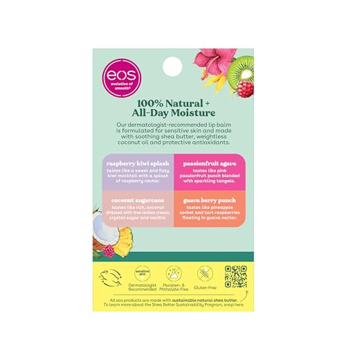 eos FlavorLab Super Soft Shea Lip Balm Sticks - Totally Tropical Variety Pack | Lip Moisturizer | 24 Hour Hydration | Gluten Free Lip Care| 4 Pack,Dragonfruit