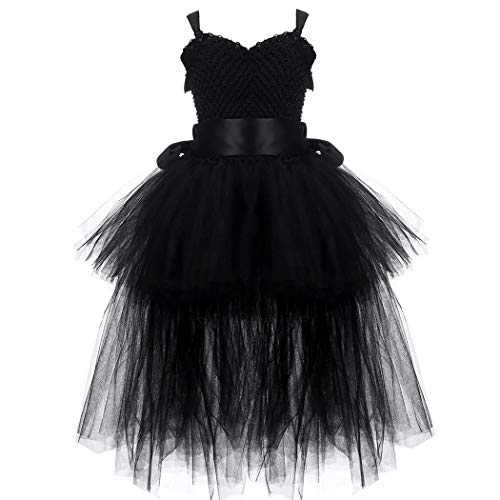 HJTT Tutu Dress for Girls Black Train V-Neck Tulle Evening Wedding Birthday Party Dresses Kids Ball Gown (Black, 1-2 Years)