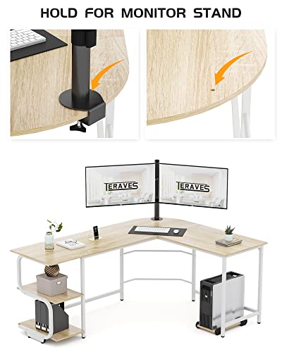 Teraves Reversible L Shaped Desk with Large Surface, 61 Inch Sturdy Corner Desk with Storage Shelves, Premium Office Computer Desk Workstation for Home Office Gaming
