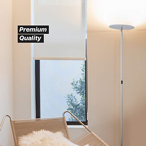 Brightech Sky Flux Dimmable LED Floor Lamp – Super Bright Floor Lamp for Living Room and Offices – Torchiere Standing Lamp with 3 Light Options, Tall Lamp for Bedroom Reading and More - White