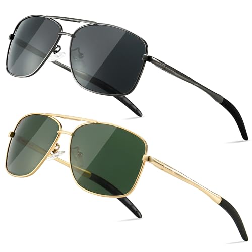 SUNGAIT Men's Polarized Sunglasses Durable Metal Frame for Fishing Driving Golf (Gold/Dark Green + Gunmetal/Gray) SGT925JKML-QKH