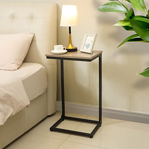 AMHANCIBLE C-Shaped End Table Set of 2, Couch Tables That Slide Under, TV Trays, Side Table for Small Space, Bedside Tables for Living Room, Bedroom, Metal Frame, Black HET02BBK