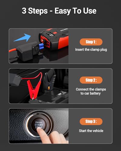 Car Jump Starter, 3000A Portable Car Battery Charger for Up to 8.5L Gas & 8.0L Diesel Engines, 12V Car Jump Box with 4 Modes Flashlight, Power Bank Function, Smart Jumper Cables