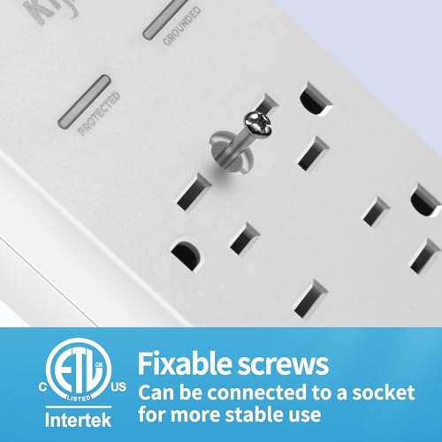 KMC 6-Outlet Extender USB-C PD Surge Protector Wall Tap, Multi-Plug USB Wall Charger, 2 USB-A Ports & USB-C 20W Power Delivery, High-Speed Phone Charger, 980J Surge Protection, UL/ETL Certified, White