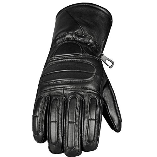 Men’s Winter Gauntlet Motorcycle Gloves, 100% Natural Sheep Leather, Thinsulate Thermal Heated Lining, Full Windproof Cold Weather Water Resistant, Reinforced Warm Biker Driving Glove Black S