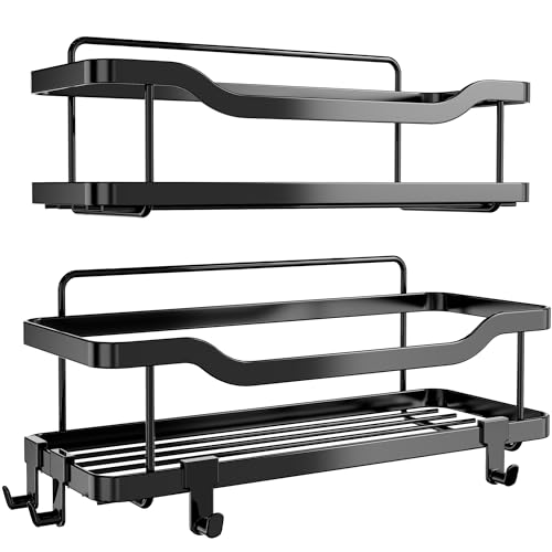 OMAIRA Shower Caddy, 2-Pack Adhesive Shower Organizer, No Drilling Rustproof 304 Stainless Steel Shower Shelves for Inside Shower & Bathroom Organizer, Matte Black (X-Large)