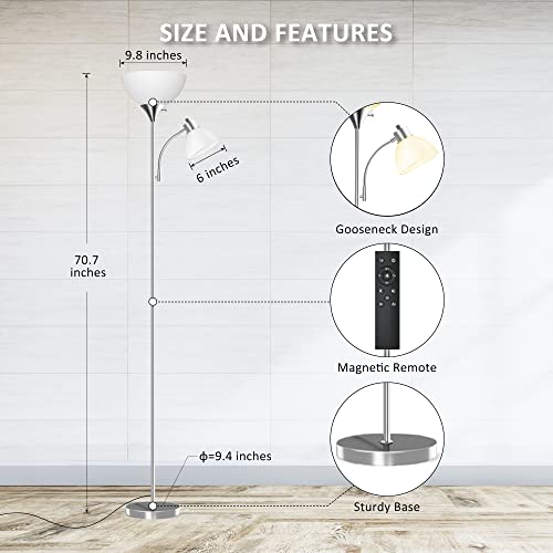 GERGO Led Floor Lamp, Super Bright 11W+7W 2100LM Torchiere Floor Lamps for Living Room, Stepless Adjustable 4 Color Temperatures 3000K-6000K with Remote Control for Bedroom(Golden)