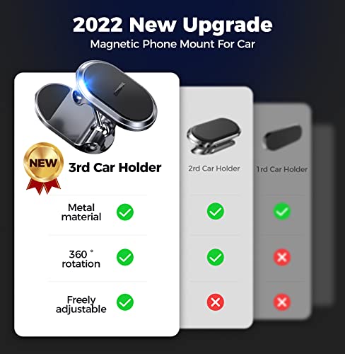 Magnetic Phone Holder for Car Metal Upgrade 6X Magnets Phone Mount Double 360° Rotation Super Sticker Phone Holder Car Mount Easy Install Suitable for Dashboard Screens Compatible with All Phone black