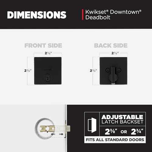 Kwikset Downtown Deadbolt Lock, Matte Black Square Exterior Keyed Front Entry Door, Pick Resistant SmartKey Rekey Security, Single Cylinder Dead Bolt, with Microban Protection