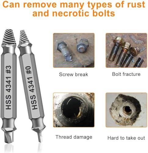 Gifts for Men, 6Pcs Titanium Damaged Screw Extractor Set - Remover for Stripped Head Screws Nuts & Bolts Drill Bit Tools for Easy Removal of Rusty & Broken Hardware High Speed Steel Superb Gift