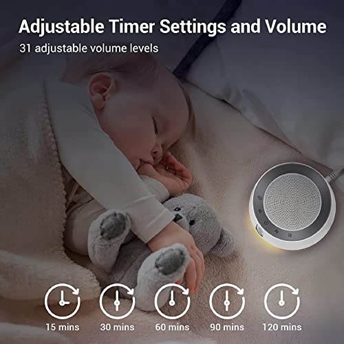 BGOVERSS White Noise Sound Machine with 14 Soothing Sounds and 10 Levels Night Light for Sleeping, 5 Timers and Memory Feature Plug in Sound Machine for Nursery Baby Kids Adults,Black