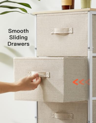 Pipishell Dresser with 4 Drawers, Tall Storage Tower with Sturdy Steel Frame Wood Top,Fabric Dresser Organizer Unit for Bedroom, Hallway, Entryway, Closets, Nursery Room