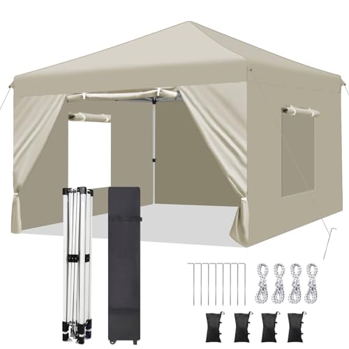 RHOLUTA 6.5x6.5 Pop Up Canopy Tent with 4 Removable Sidewalls, Ez Pop Up Outdoor Canopy, Adjustable Waterproof Canopy with Roller Bag, 4 Sand Bags, 4 Ropes and 8 Stakes