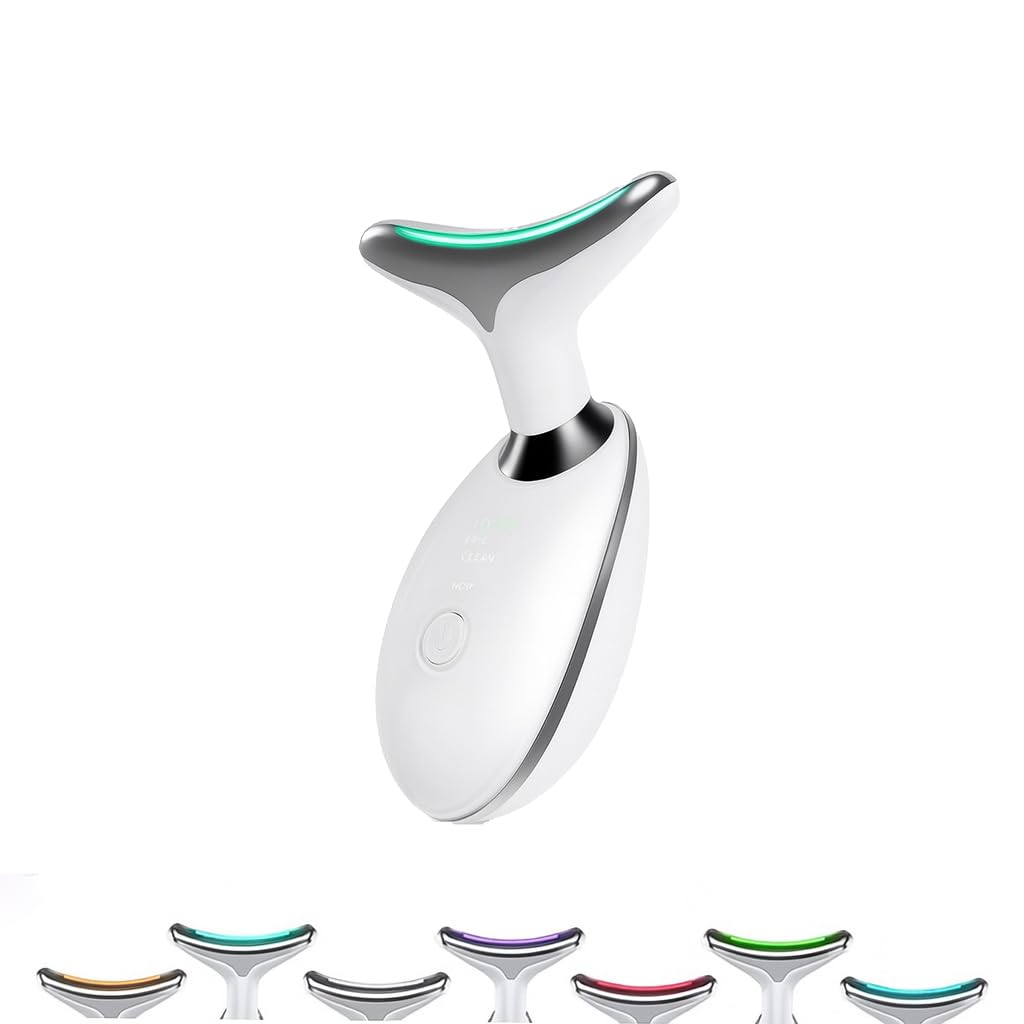Face and Neck Massager with 7 Colors LED Light Therapy, Multi-Functional, Skincare Tool for Wrinkles & Relaxation,Facial Massager