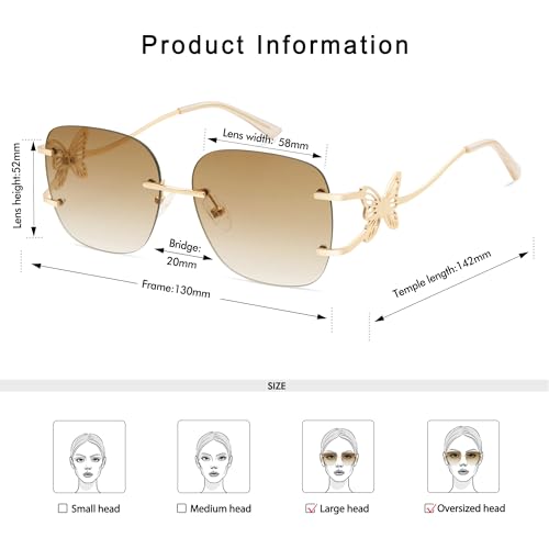 Appassal Oversized Rimless Sunglasses for Women Men Square Butterfly Y2k Sun Glasses AP3678,Gradient Brown
