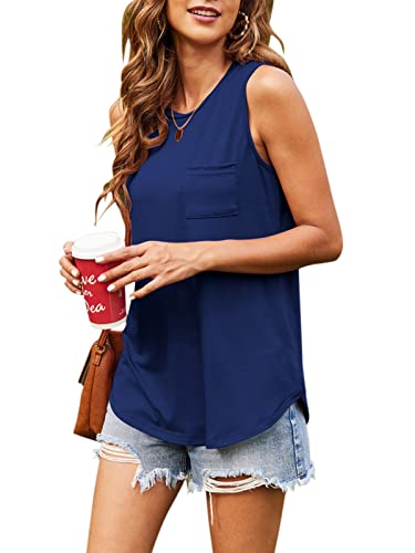 Hount Women's High Neck Tank Tops Summer Sleeveless T Shirts Loose Fit with Pockets (Pink, L)