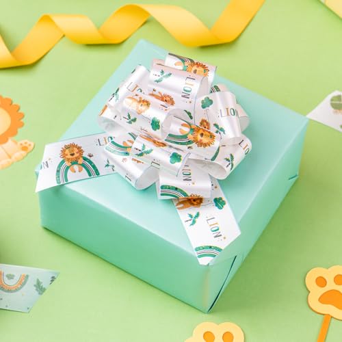 RUSPEPA Baby Pull Bow for Gift Wrapping - Elephant and Lion Jungle Design for Birthday, Baby Shower, Holiday, Party - 5", Total of 24 Bows