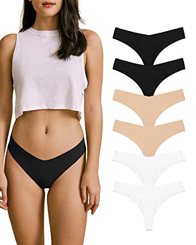 SHARICCA Women No Show Seamless Underwear Thong Invisible Soft Panties Multi Pack, S, 6P12