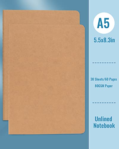 Gwybkq A5 Kraft Unlined Composition Notebooks Blank Journal Bulk 40 Pcs(5.5x8.3), for Campus College Students Office School Supplies, 60 Pages/30 Sheets, Bulk Journals for Teen