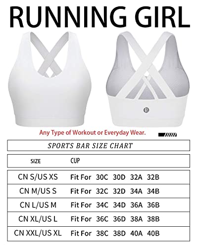 RUNNING GIRL Sports Bra for Women, Criss-Cross Back Padded Strappy Sports Bras Medium Support Yoga Bra with Removable Cups(2353D-White,XXL)