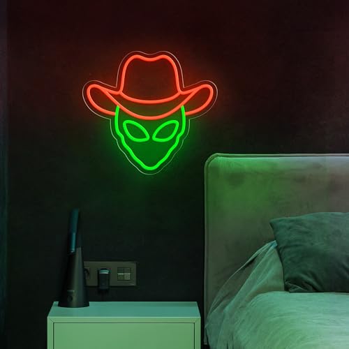 HAJAE Alien Cowboy Neon Sign, Dimmable Led Neon Signs for Wall Decor Bedroom Man Cave Game Room Home Bar Party Decor, Led Alien Neon Light for Birthday Christmas Gift (Alien Cowboy)
