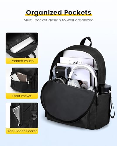 Vorspack Backpack for Men and Women - Basic Bookbag Casual Daypack Backpacks Lightweight Backpack for College Work Travel - Black