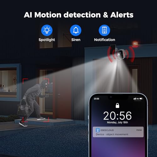 Hiseeu Solar Security Cameras Wireless Outdoor, Battery Powered 3K 4MP Surveillance Indoor WiFi Smart Cameras for Home Security Outside, Motion Detection, Waterproof, Color Night Vision, 2-Way Audio