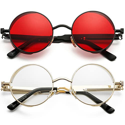 AIEYEZO Round Steampunk Sunglasses for Men Women Gothic Glasses Vintage Circle Metal Frame 100% UV Blocking Lens (Bronze/Brown)