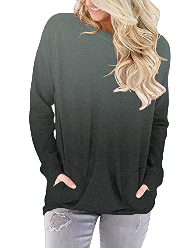 onlypuff Long Sleeve Tops for Women Pocket T Shirt Cute Shirts Casual Fall Tunic Tops Sweatshirt Peach M