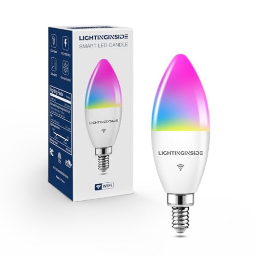 Lightinginside Candelabra Smart Light Bulbs 60W Equivalent, 500LM 6W E12 LED Bulb Compatible with Alexa/Google Home, RGBCW Candle Bulb for Chandelier, No Hub Required, 2.4G WiFi Only, ETL Listed, 1PC
