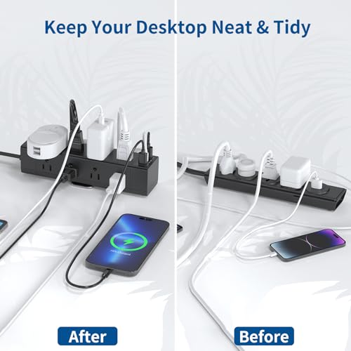 Fast Charging PD 20W USB C Desk Clamp Power Strip,Fararaka Surge Protector Power Strip with 3USB Ports/12 AC,6FT Extension Cord with Multiple Outlets Removable Mountable Fits 1.8" Tabletop Edge