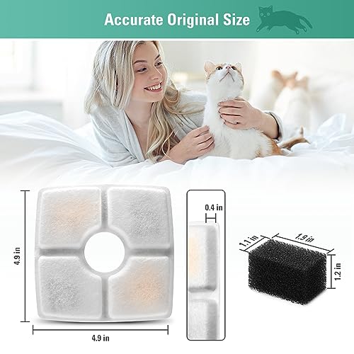 4 Pack Replacement Filters & 4 Pack Pre-filter Sponges for 84oz/2.5L Automatic Pet Fountain, BFLICROY Cat Water Fountain Filter, Triple Filtration Pet Fountain Replacement Filters