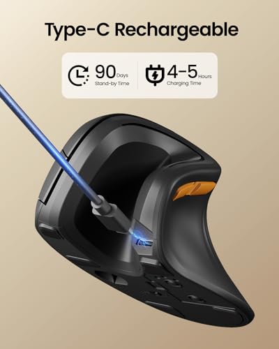 ProtoArc Ergonomic Vertical Mouse, EM11 NL Bluetooth Mouse Wireless, Ergo Mouse with 3 Multi-Device for PC/Notebook/Laptop, USB-C Rechargeable Mice for Windows, Mac OS