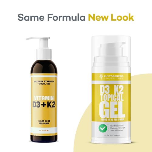 ANDROGENESIS Vitamin D3 K2 Maximum Strength Topical Gel - 15000+ IU Per Pump - The Sunshine Vitamin - Supports Bone & Joint Health, Immune Support - One Month Supply