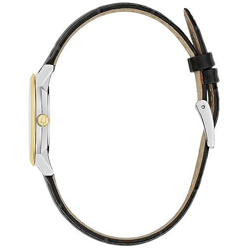 Bulova Ladies' Classic Diamond Two-Tone Stainless Steel Case 3-Hand Quartz Watch, Black Leather Strap, 27mm Style: 98P225