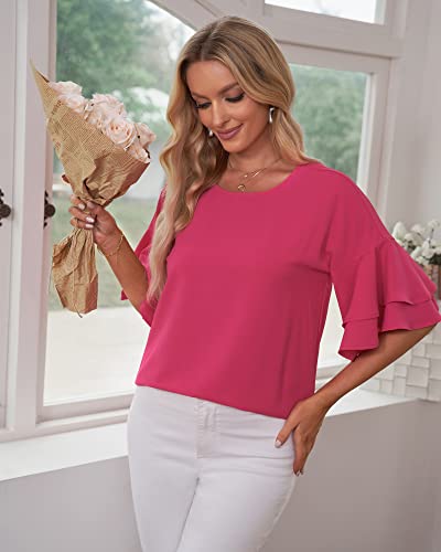 luvamia Women's Casual 3/4 Tiered Bell Sleeve Crewneck Loose Tops Blouses Shirt Floral Tops for Women Daisy Floral Black Size Medium Size 8 Size 10